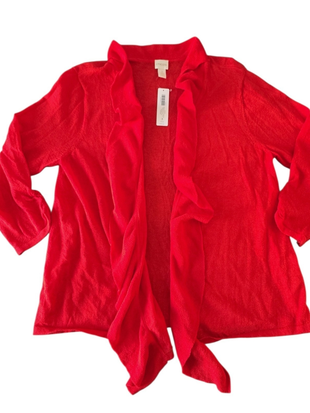NWT Chico's 3 Red Fabulous Ruffle Cardigan Sweater Sz XL